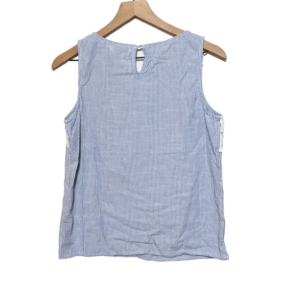 Unpublished Womens Striped Lace Overlay Tank Top Size M Blue White Floral - Picture 2 of 4